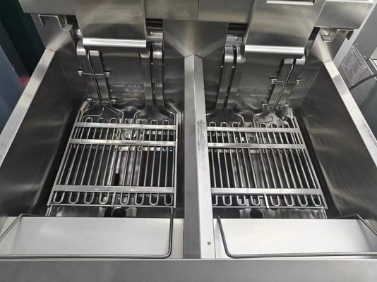 オートリフト 電動 ダブルポット 28KW チップス オイルフィルターシステム付き フライヤー