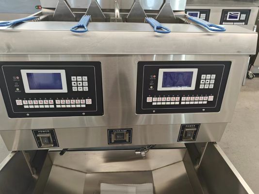 2つのポット 4つのバスケット 304SUS ガスのチップ 商用オープン 深層液晶パネル オイルフライヤー